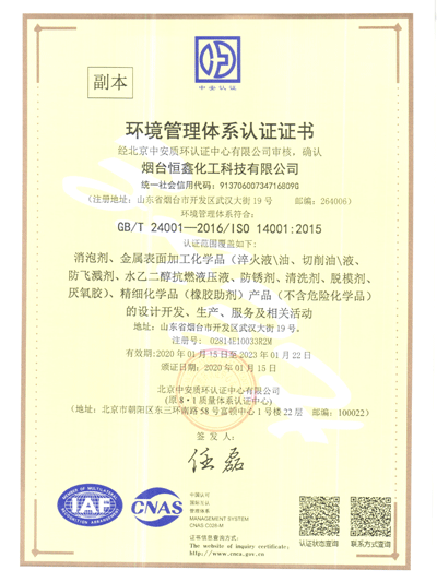 環境管理體係認證證書